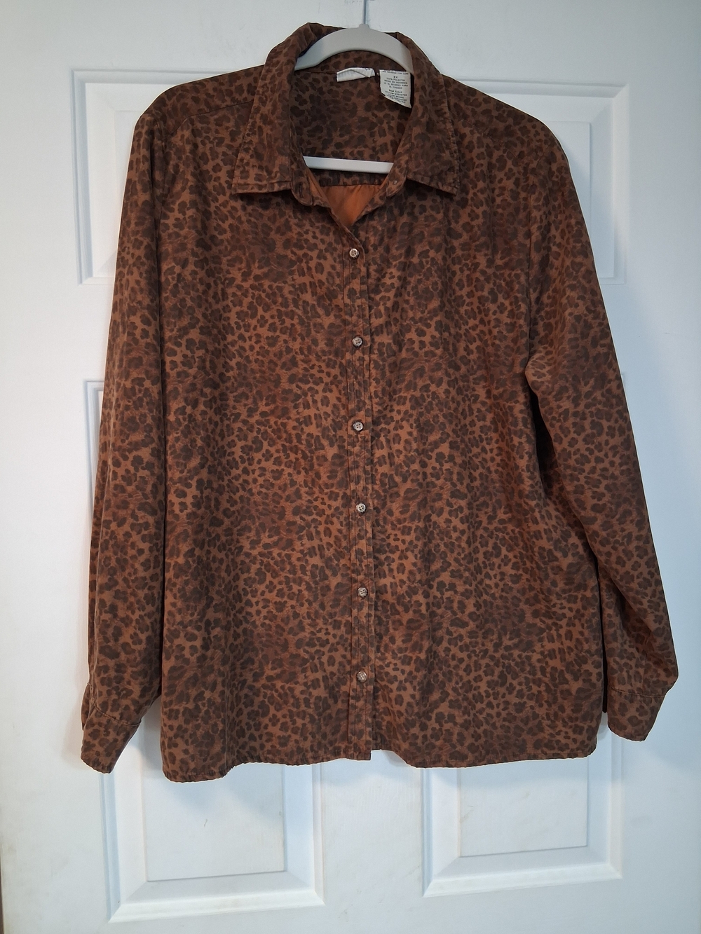 White Stag Brown Leopard Print Button-Down Shirt Casual XL